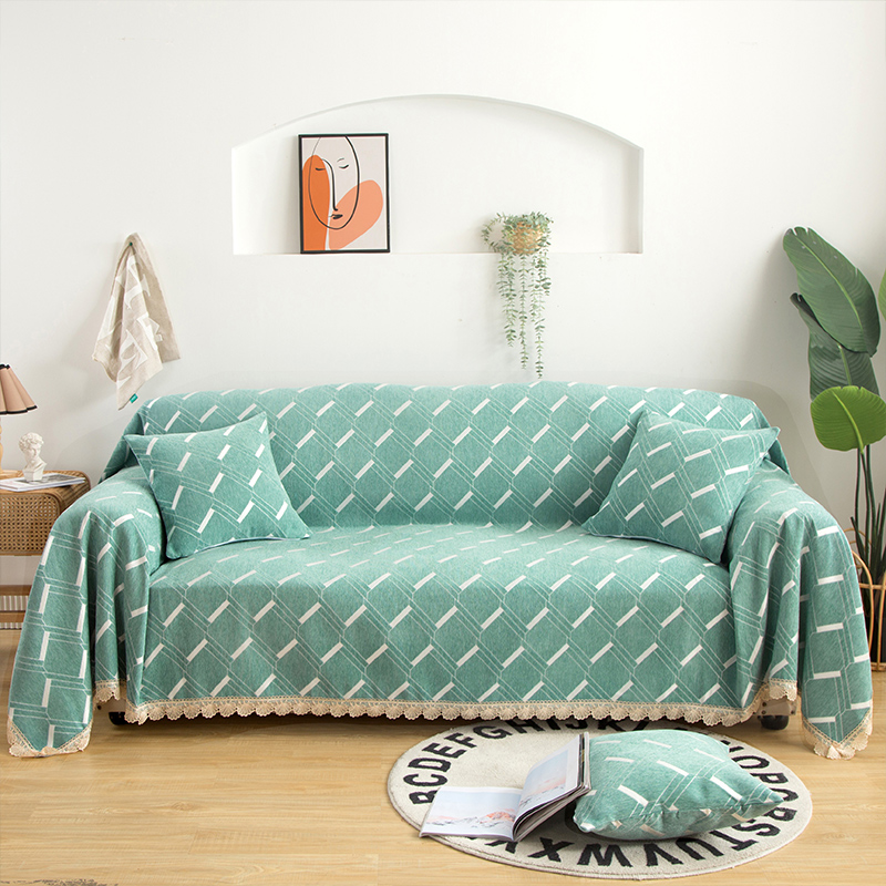 2020新款北欧纯色全盖雪尼尔沙发巾沙发垫沙发套沙发罩 180*150cm 格格情怀-绿