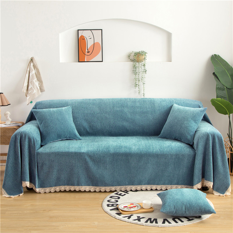 2020新款北欧纯色全盖雪尼尔沙发巾沙发垫沙发套沙发罩 180*150cm 邂逅-蓝色