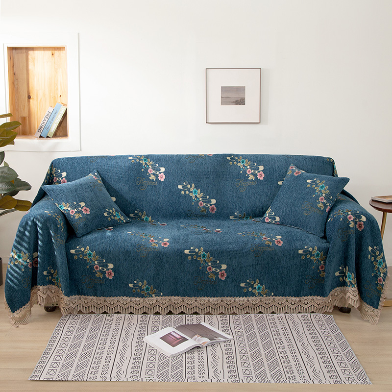 2021新款全盖雪尼尔沙发巾沙发垫沙发套沙发罩 180*150cm 花季相约-蓝