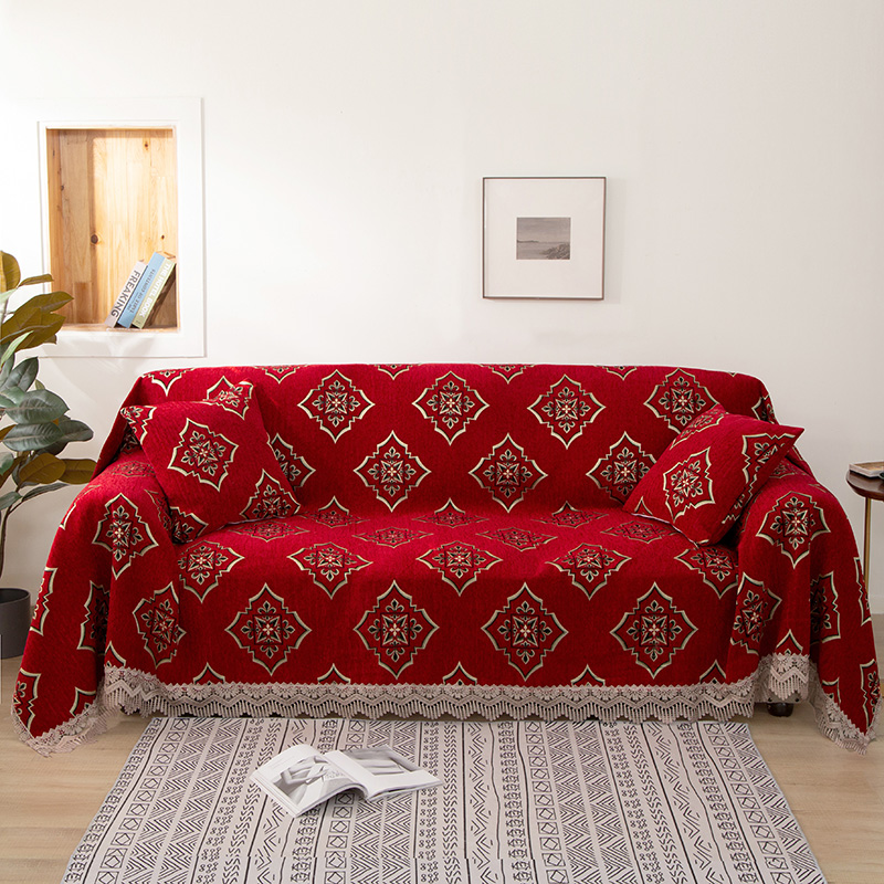 2021新款全盖雪尼尔沙发巾沙发垫沙发套沙发罩 180*150cm 谜莎洛-红