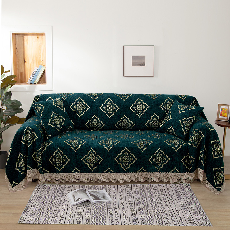 2021新款全盖雪尼尔沙发巾沙发垫沙发套沙发罩 180*150cm 谜莎洛-绿