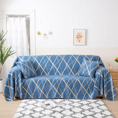 2021新款简宜全盖雪尼尔沙发巾沙发垫沙发套沙发罩 宽度(180±5)*长150cm 蓝色线条