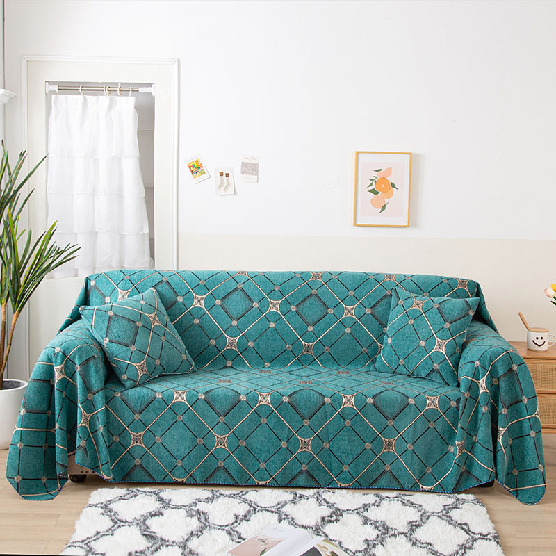 2021新款简宜全盖雪尼尔沙发巾沙发垫沙发套沙发罩 宽度(180±5)*长150cm 绿格
