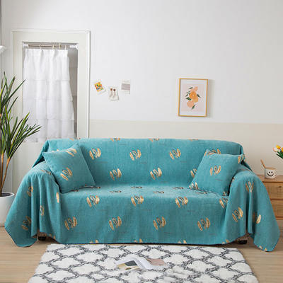2021新款简宜全盖雪尼尔沙发巾沙发垫沙发套沙发罩 宽度(180±5)*长150cm 绿色羽毛