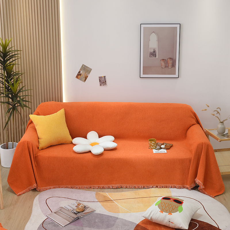 2023新款雪尼尔纯色沙发巾沙发垫沙发套 180*150cm 活力橙
