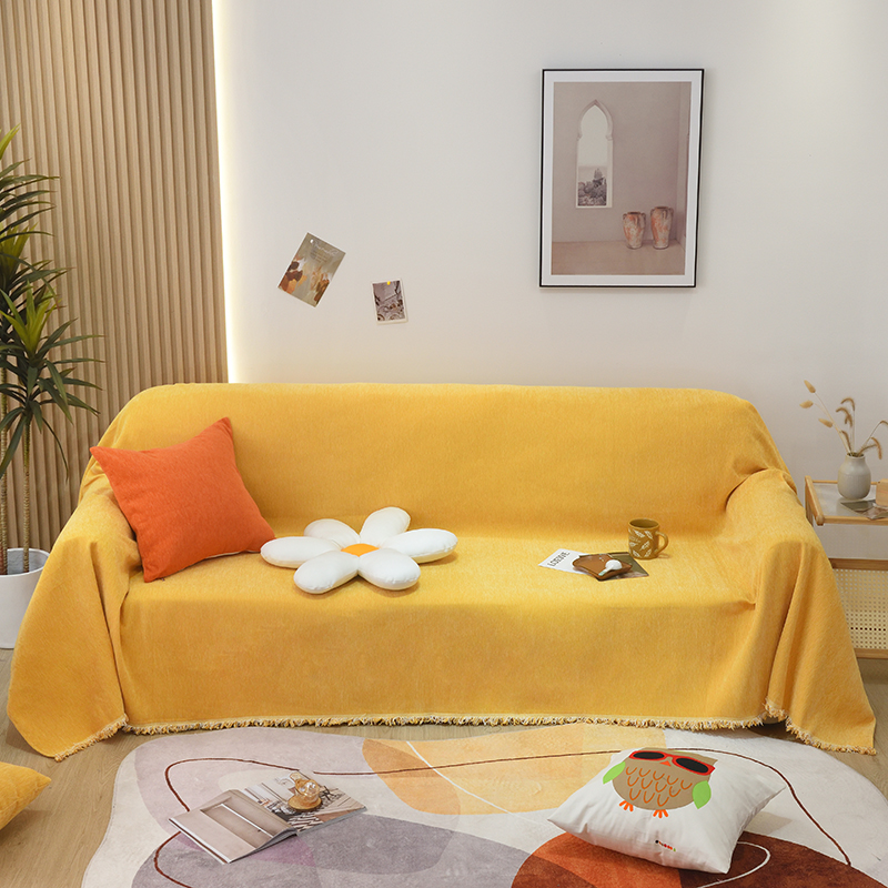 2023新款雪尼尔纯色沙发巾沙发垫沙发套 180*150cm 柠檬黄
