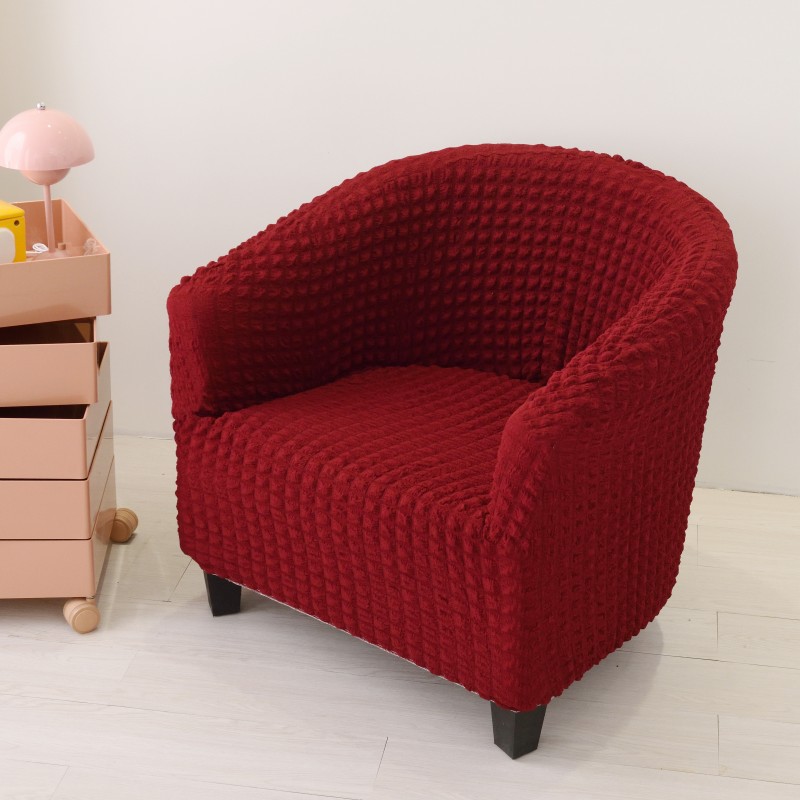 2024新款泡泡纱弹力半圆形卡座椅套沙发垫沙发套沙发巾 酒红色