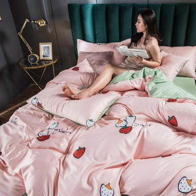 2020新款-60天丝棉四件套 床单款1.5m（5英尺）床 草莓