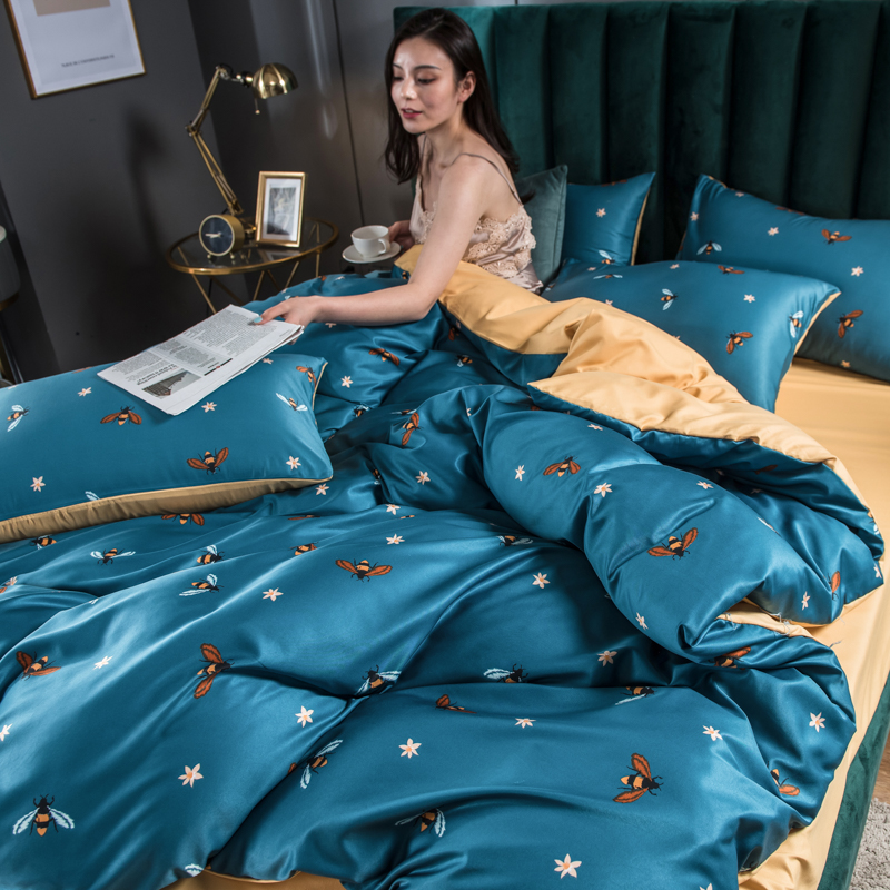 2020新款-60天丝棉四件套 床单款1.5m（5英尺）床 小蜜蜂