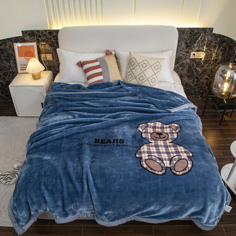 总 新款 凤凰林毛毯-拉舍尔毛毯-1.5米1.8米 2米全规格 毯子 180*220-6斤 宝丽熊-蓝
