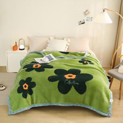 总 新款 凤凰林毛毯-拉舍尔毛毯-1.5米1.8米 2米全规格 毯子 150*200cm-5斤 向阳花-绿