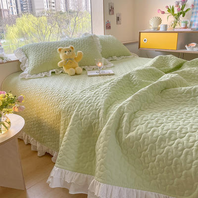 2022新款全棉水洗棉纯色床盖三件套 150*230cm单床盖 青提绿
