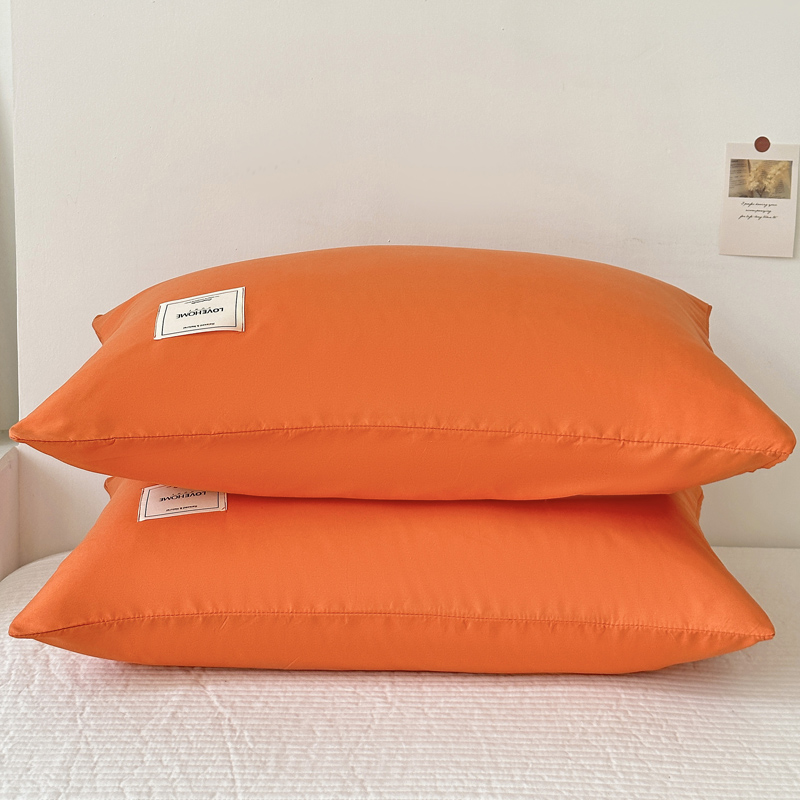 2024新款雅棉斜纹磨毛贴标枕套--风格二 48*74cm/对 贴标枕套-橙色