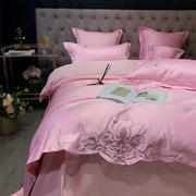新款-梦巴黎水洗真丝系列四件套 床单款1.5m（5英尺）床 梦巴黎-粉色（全棉水洗真丝）