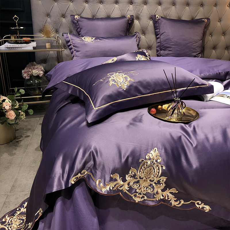 新款-梦巴黎水洗真丝系列四件套 床单款1.8m（6英尺）床 梦巴黎-靓紫（全棉水洗真丝）