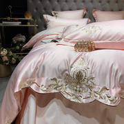 新款-梦巴黎水洗真丝系列四件套 床单款1.5m（5英尺）床 梦巴黎-玉色（全棉水洗真丝）