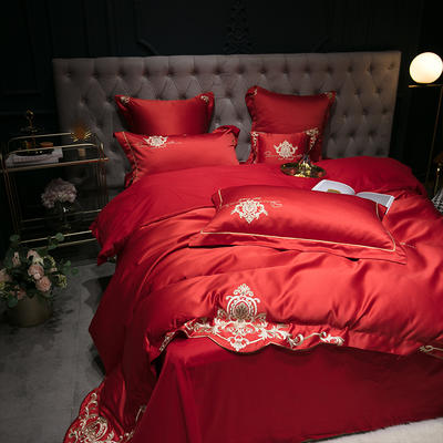 新款-梦巴黎水洗真丝系列四件套 床单款1.8m（6英尺）床 梦巴黎-大红（双面水洗真丝）