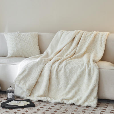 2023新款A类冬季600g双面加厚保暖兔毛毯子午睡空调毯沙发毯盖毯-朵拉-场景三 毛毯100*160cm 朵拉-奶油白