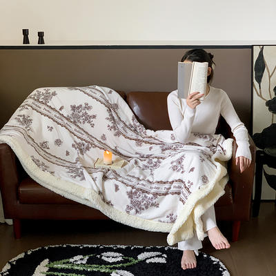 2023秋冬新品-花卉系列牛奶绒羊羔绒毛毯 150*200cm（隐形拉链款） 蒙娜丽莎