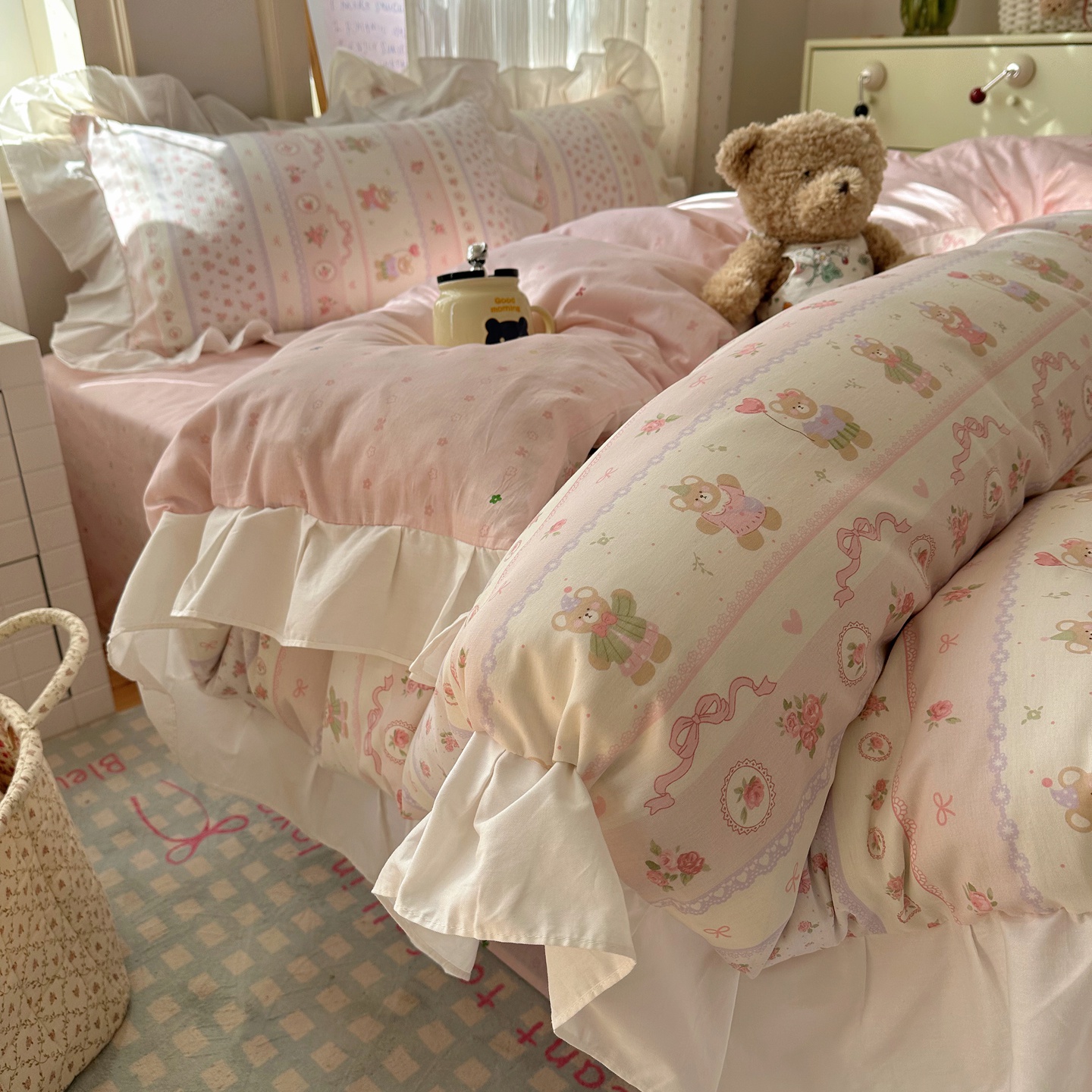 2026新款小清新四件套花边系列 奶油甜心熊