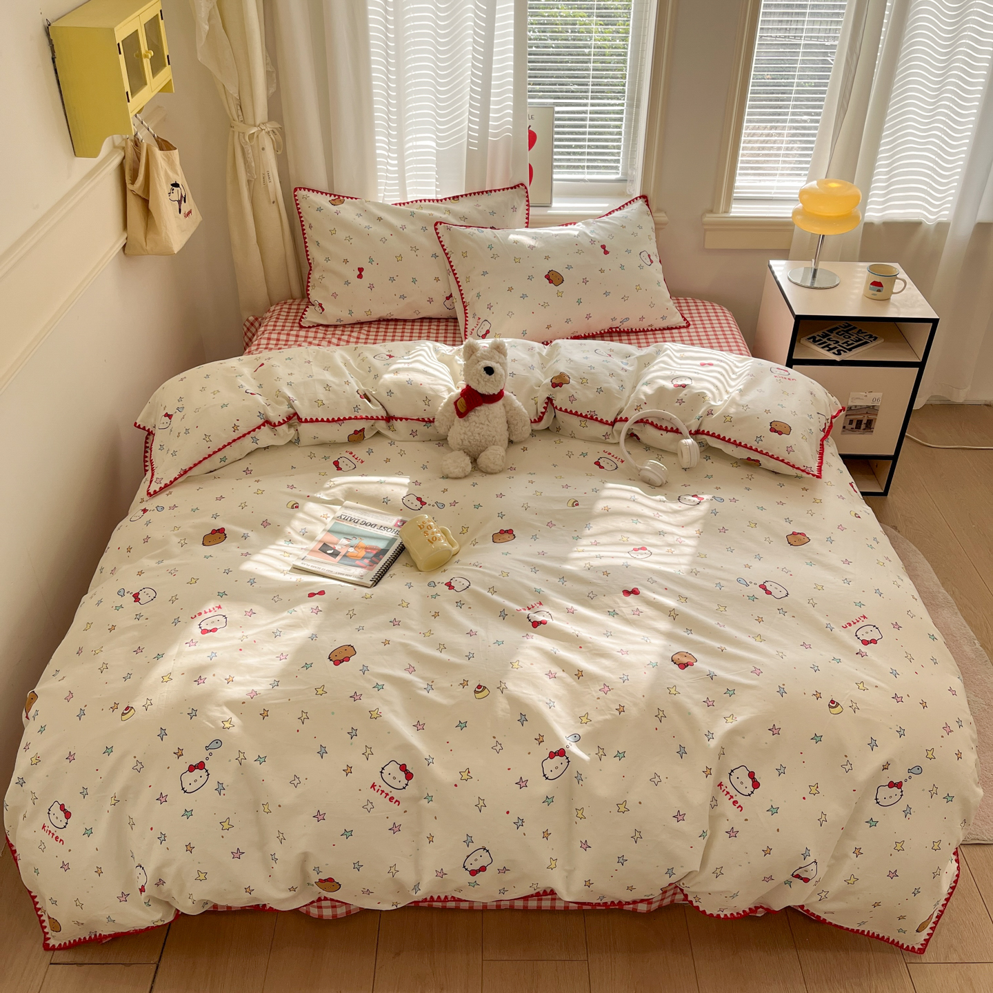2026新款全棉印花贝壳边四件套系列 星星猫