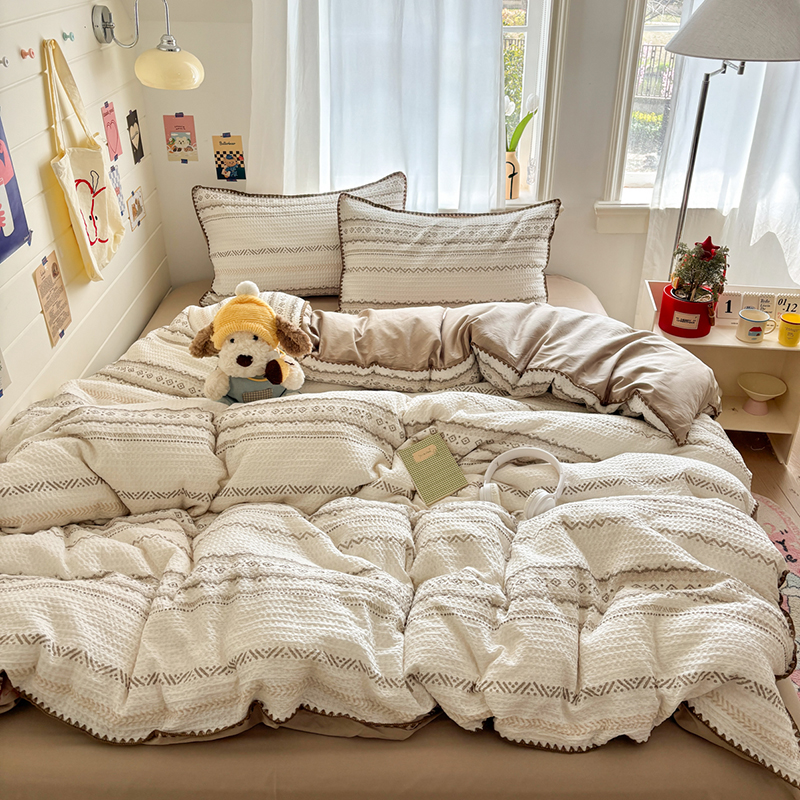 2026新款全棉华夫格提花四件套贝壳边系列 暮落