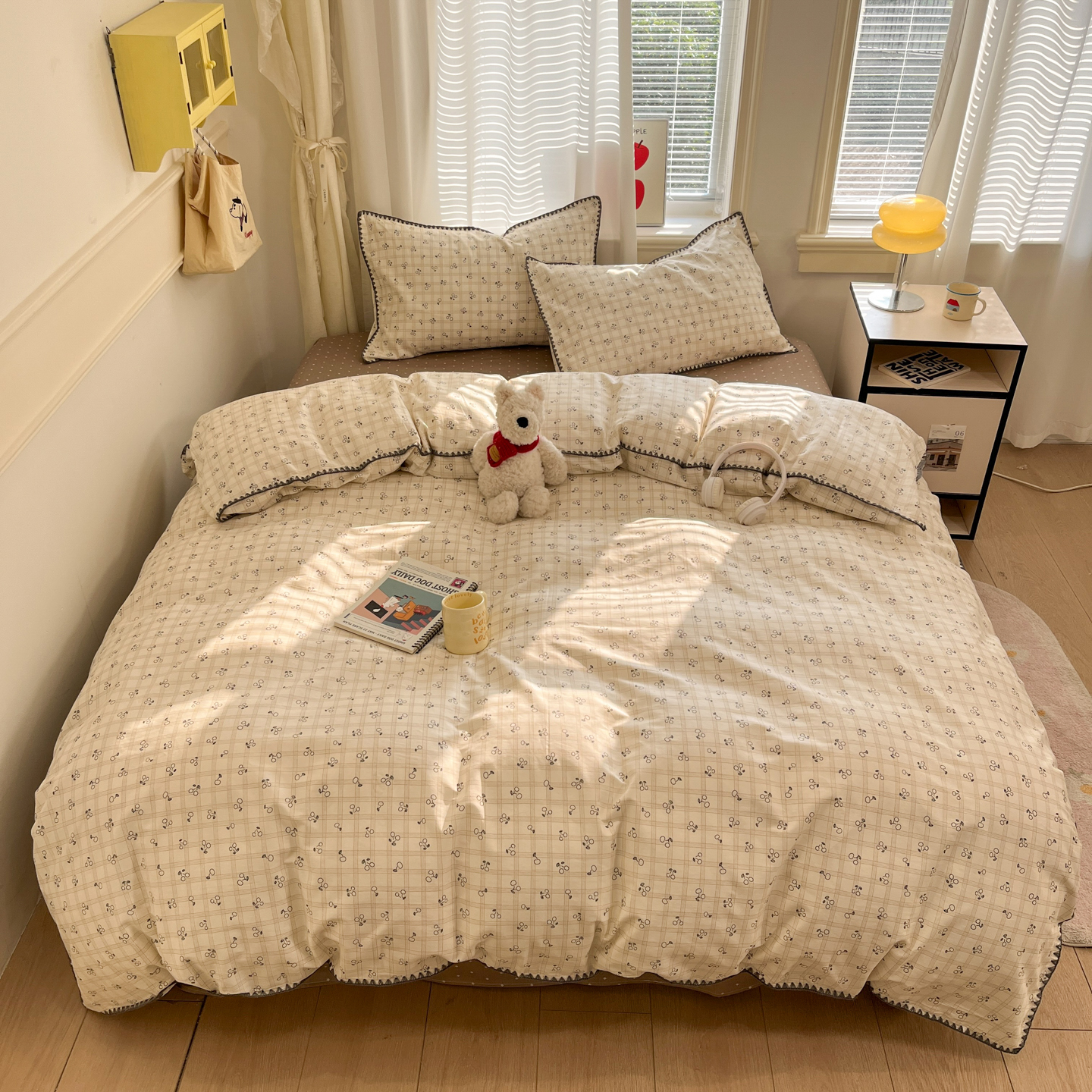 2026新款全棉印花贝壳边四件套系列 奶咖樱桃