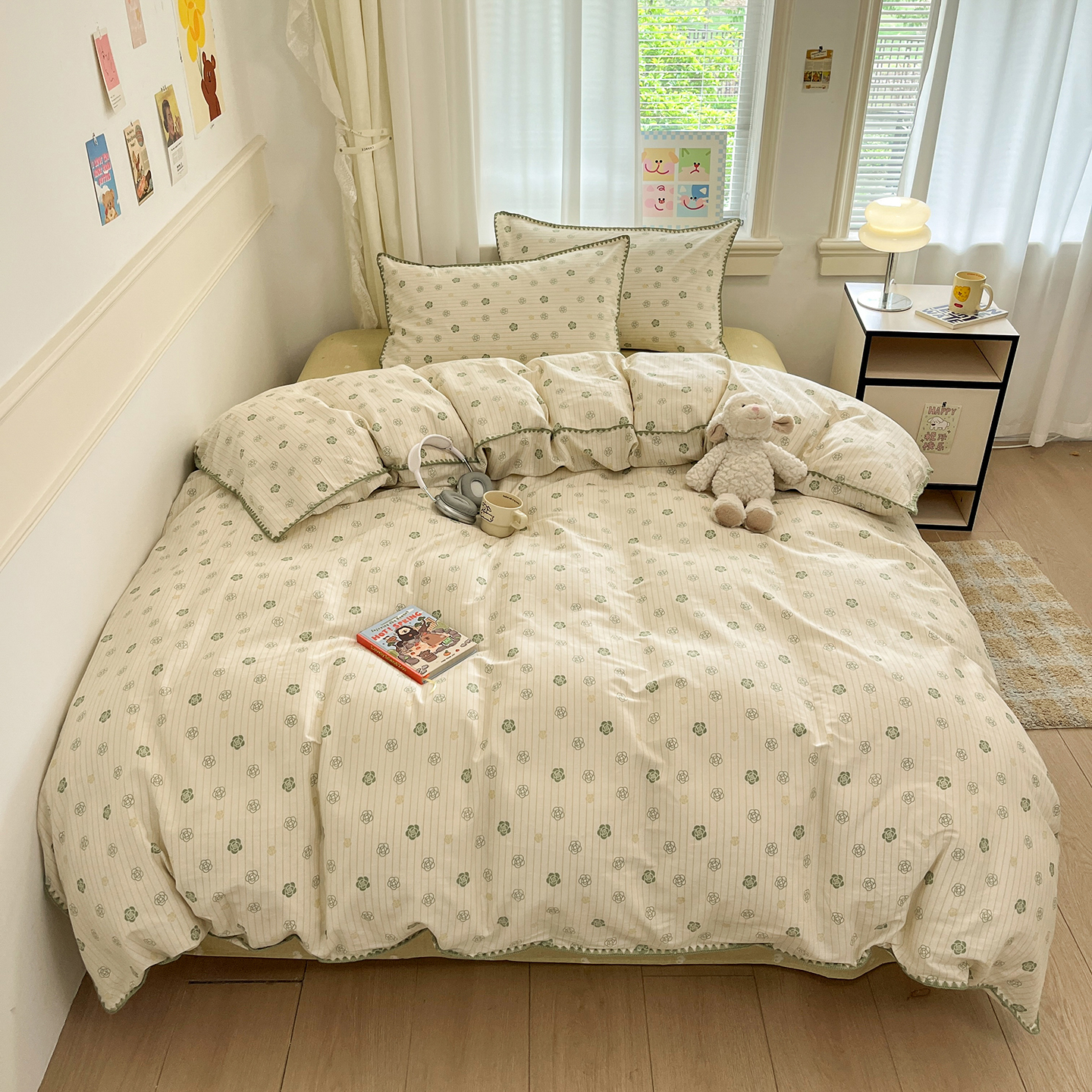 2026新款全棉印花贝壳边四件套系列 绿色小花