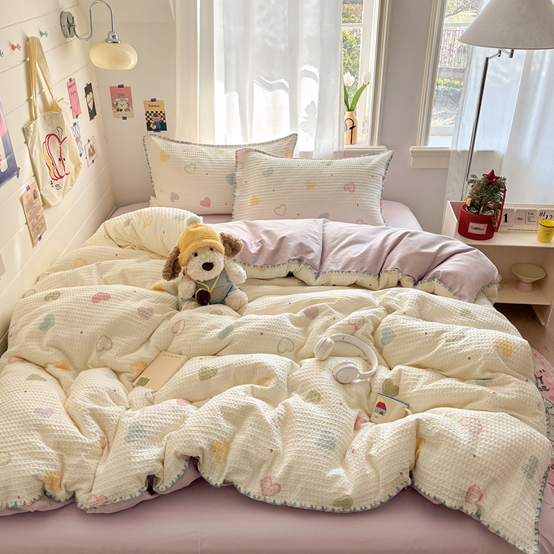 2026新款全棉华夫格提花四件套贝壳边系列 梦田