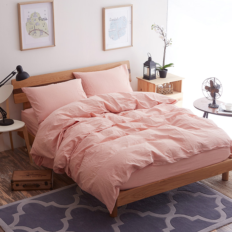 色织水洗棉四件套(纯色系列床单款) 1.5m（5英尺）床 纯浅粉