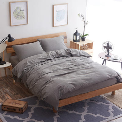 色织水洗棉四件套(纯色系列床单款) 1.5m（5英尺）床 纯烟灰
