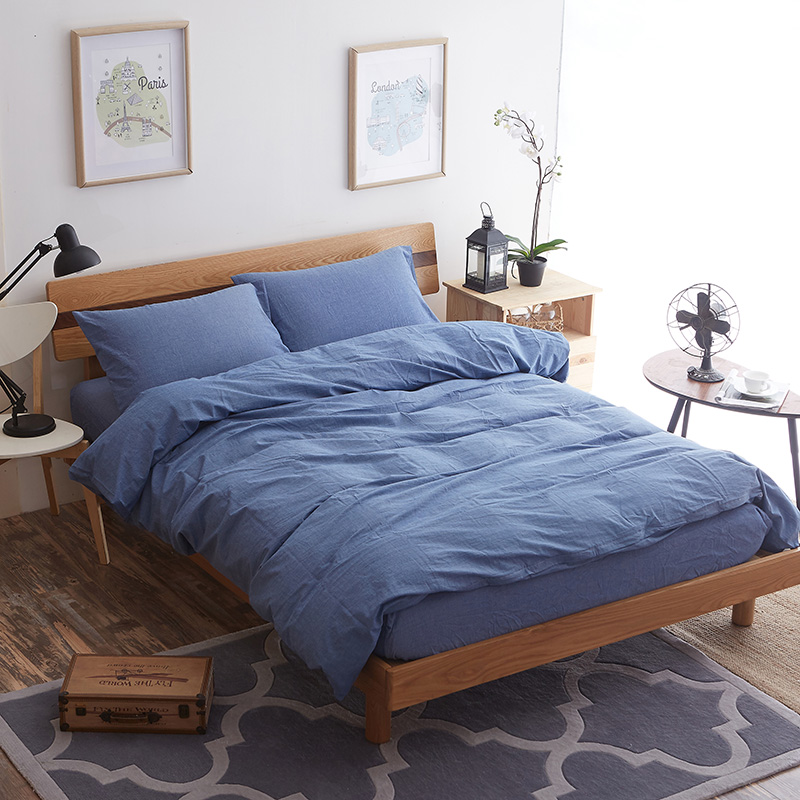 色织水洗棉四件套(纯色系列床单款) 1.5m（5英尺）床 牛仔蓝