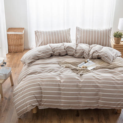 色织水洗棉四件套(条纹系列床单款) 1.5m（5英尺）床 浅咖白条