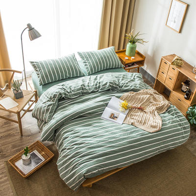 色织水洗棉四件套(条纹系列床单款) 1.5m（5英尺）床 浅绿白条