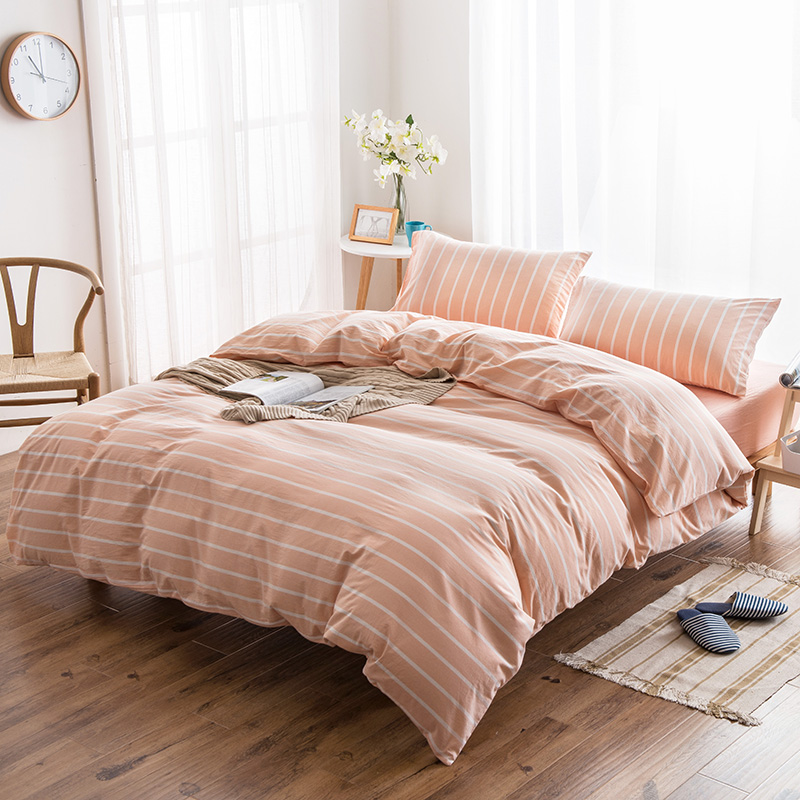 色织水洗棉四件套(条纹系列床单款) 1.5m（5英尺）床 浅玉白条
