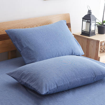 色织水洗棉四件套单品（纯色系列枕套） 48cmX74cm（一只） 牛仔蓝