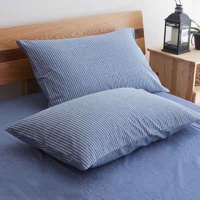 色织水洗棉四件套单品（条纹系列枕套） 48cmX74cm（一只） 蓝细条