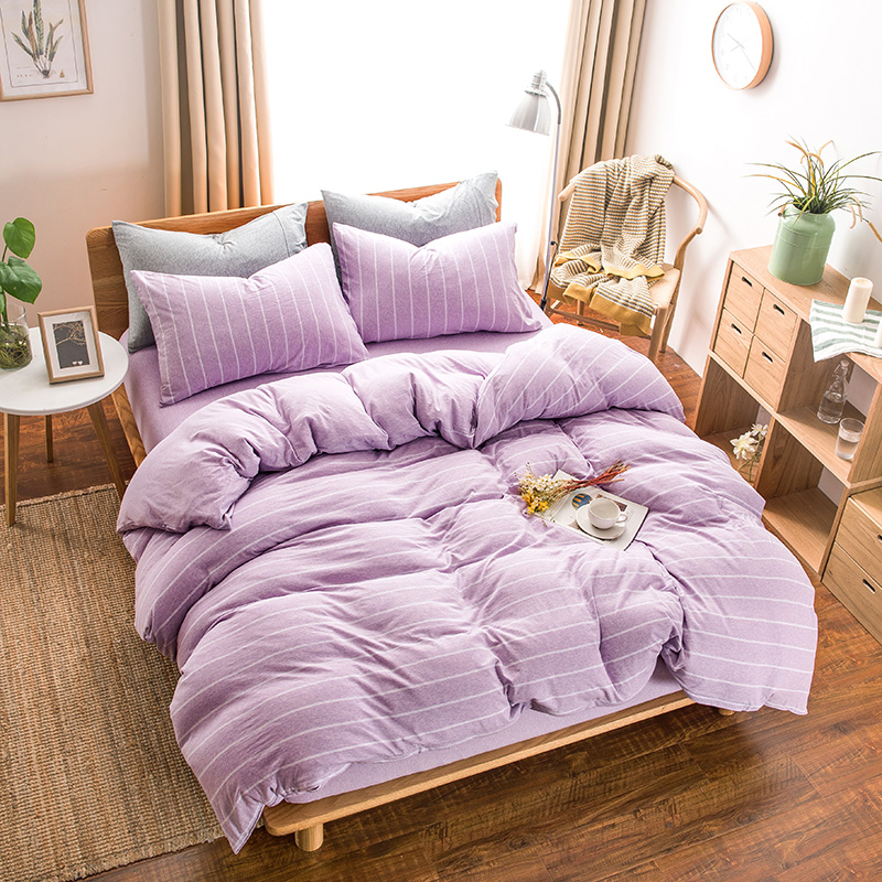 针织棉四件套-床笠款/床单款 1.5m床笠款 紫色宽条