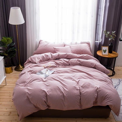 色织水洗棉四件套(中格子系列床笠款) 1.5m（5英尺）床 细粉格
