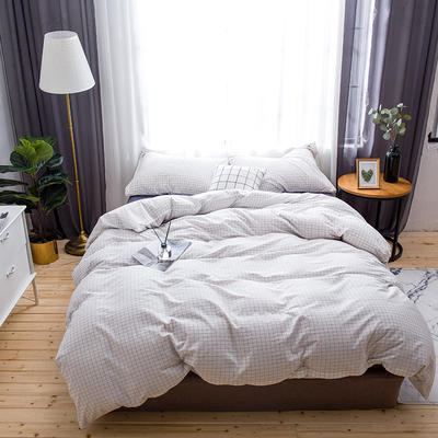 色织水洗棉四件套(中格子系列床单款) 1.5m（5英尺）床 细白格