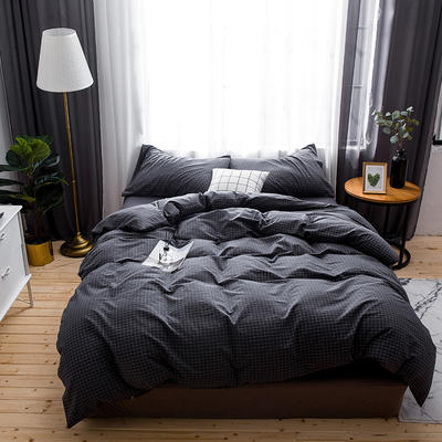 色织水洗棉四件套(中格子系列床单款) 1.5m（5英尺）床 细黑格