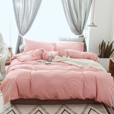 色织水洗棉四件套(纯色系列床单款) 1.5m（5英尺）床 橡皮粉