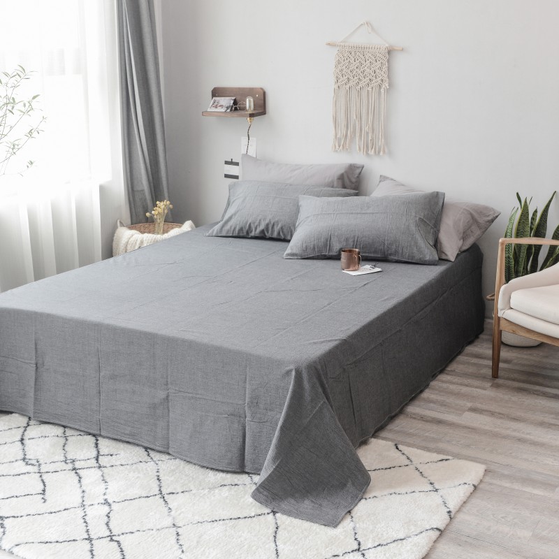 2019新款-色织水洗棉单品床单 200cmx230cm 冷深灰