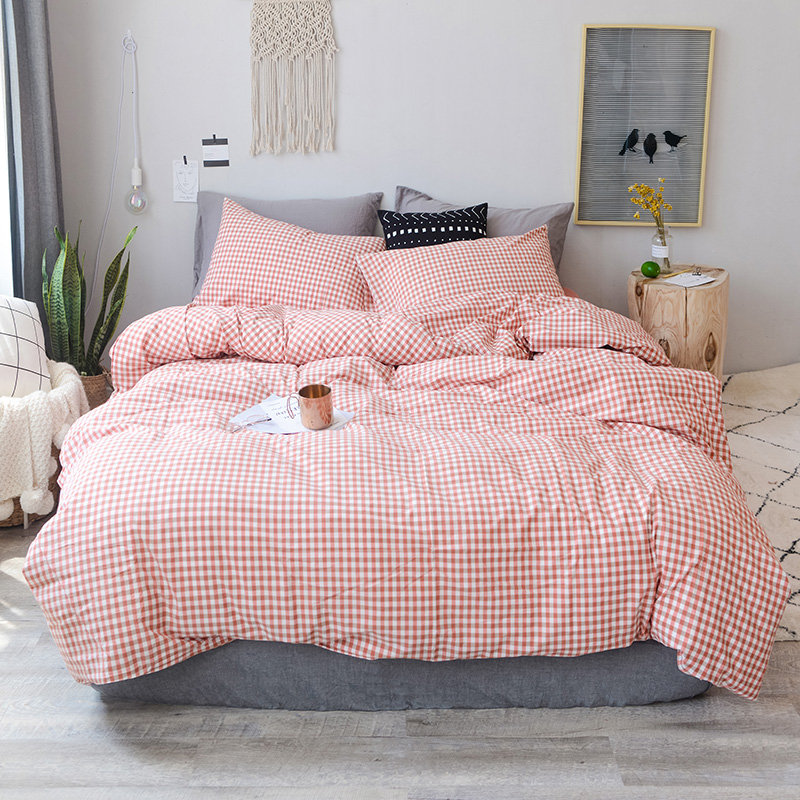 色织水洗棉四件套(小格子系列床单款) 1.5m（5英尺）床 桔红小格