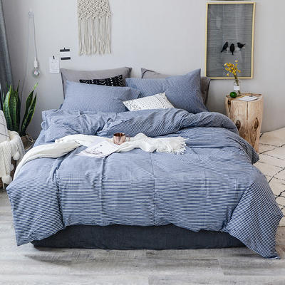 色织水洗棉四件套(条纹系列床单款) 1.5m（5英尺）床 蓝细条