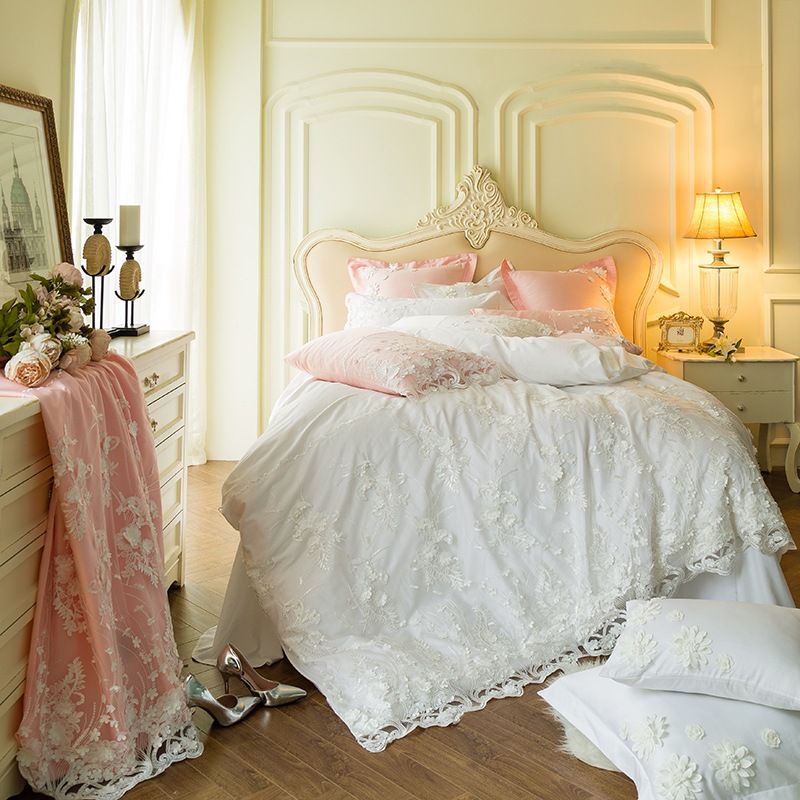 60贡缎长绒棉刺绣款四件套--梦中的婚礼（白） 标准（1.5-1.8m）床 梦中的婚礼（白）