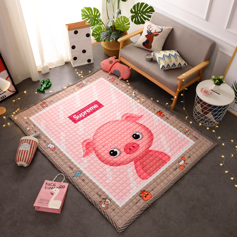 2019新款-棉质儿童爬爬垫（长期款） 厚款含包145*195cm 小粉猪