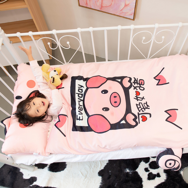 2019新款卡通儿童绒加棉睡袋（75*145cm ）（可拆卸） 可爱猪