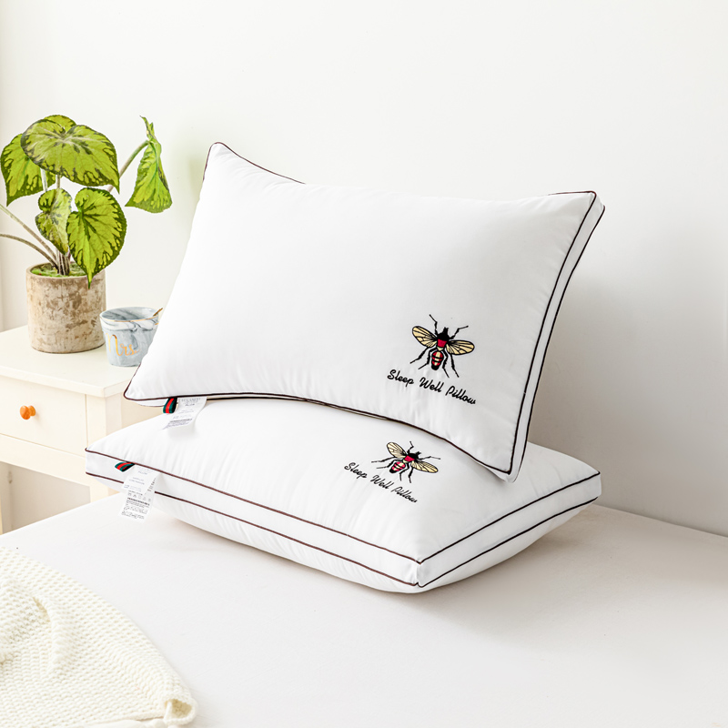 2021新款彩色双边绣花小蜜蜂枕头枕芯48*74cm/个 小蜜蜂白色立体