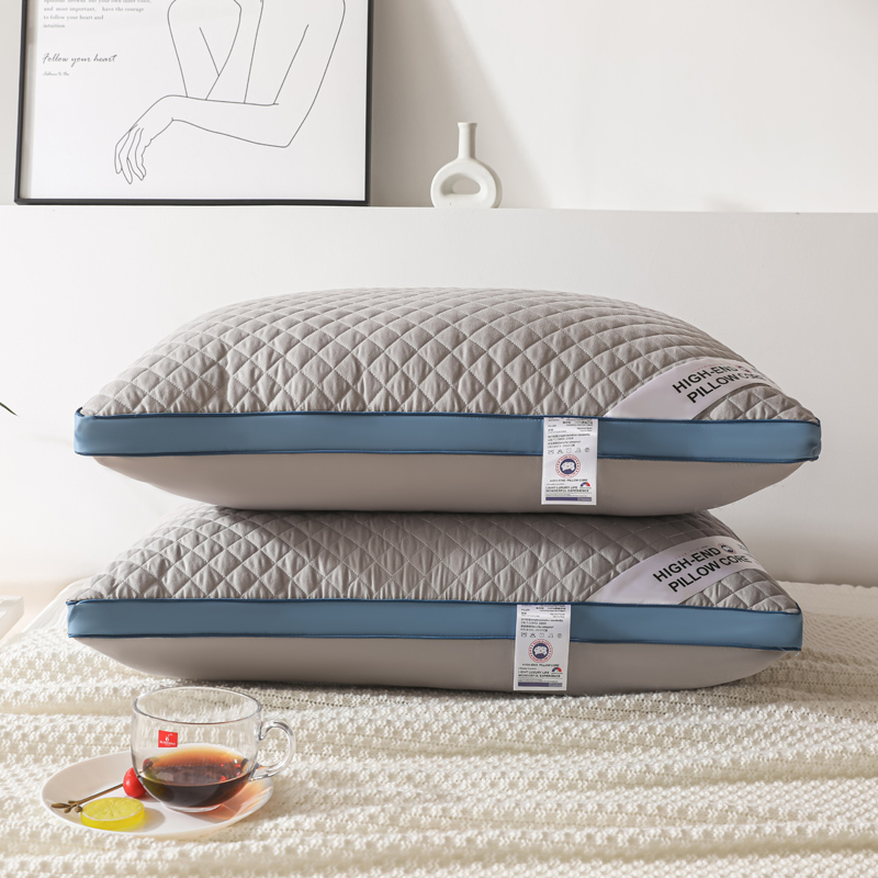 2021新款格纹冷灰宽边系列枕头枕芯48*74cm/个 格纹冷灰-宽边灰蓝